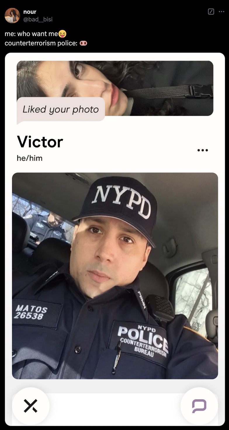 screenshot - nour me who want mees counterterrorism police ... d your photo Victor hehim Nypd Pbmn Matos 26538 Nypd Police Counterterrorism Bureau X a